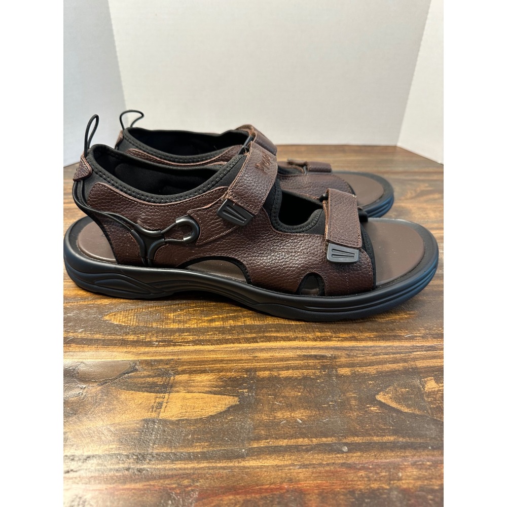 Propét Mens MSV023L Brown Leather Adjustable Strap Comfort Sandals‎ US 17